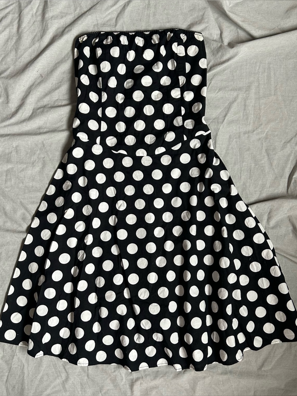 Vintage Jessica Black & White Polka Dot Strapless A Line Dress